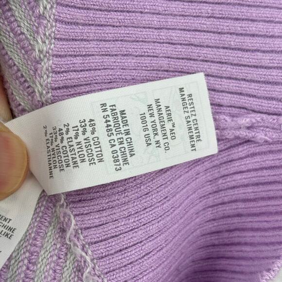 Aerie Offline Ribbed Knit Sweater Size XXS Lavender Quarter Zip Pullover Stretch - Picture 11 of 13